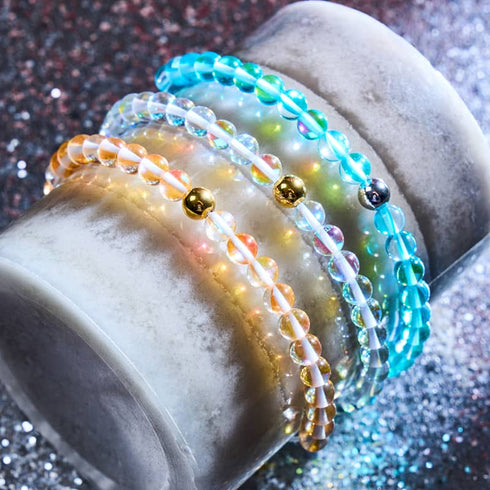 Supernova arc-en-ciel | Or | Bracelet de perles en macramé de verre Galaxy